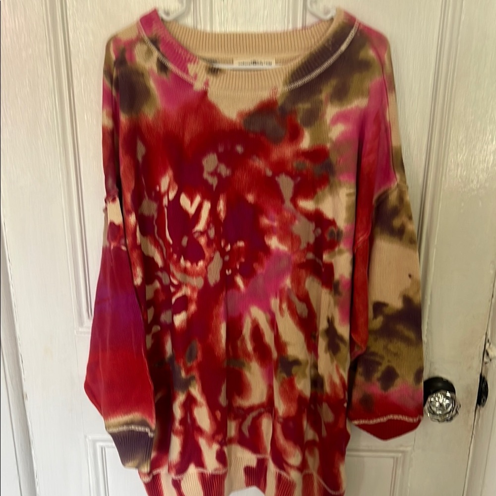 Natural Life Red And Tan Oversized Graphic Hoodie